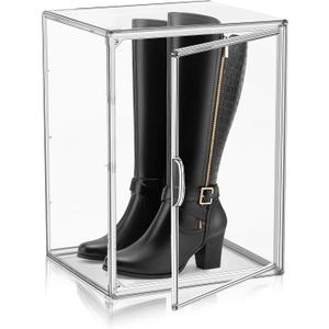 Tall Boot Storage Box 5 Pack, XX-Large Acrylic Shoe Box Sneaker Display Case 11.4'' x 9.8'' x 15.3'' Protection Organizer for Collectibles Clear Plastic Stackable Handbag Organizer with Magnetic Lids