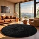 Ophanie Round Rug 7Ft Black Circle Area Rug, Room Decor for Men, Fluffy Fuzzy Bedroom Carpet, Plush Soft Shaggy Living Room Rugs for Kids Home Decor Aesthetic, Nursery