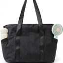 BAGSMART Tote Bag for Women, Tote Bag with Zipper Work Tote with Compartments Nurse Shoulder Handbag for Travel, Gym (Medium, A-black-medium-28l)