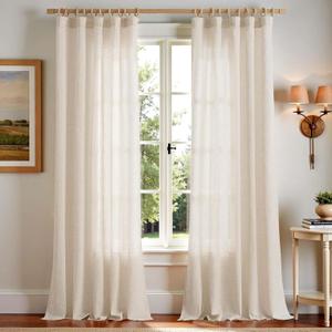 jinchan Linen Curtains 120 Inch Length 2 Panels Set Window Curtains for Living Room Bedroom Extra Long 10 Foot Farmhouse Drapes Aesthetic Decor Light Filtering Drapes, Back Tab Linen Natural, 50Wx120L (#Beige)