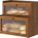 Double Layer Bamboo Bread Box for Kitchen Counter,Bread Holder,Countertop Bread Storage with Window (Brown)