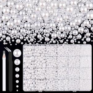 11000Pcs Flatback Pearls for Crafting (White), Assorted Size 2/3/4/5/6/8/10mm Non Hotfix Half Pearl, Bedazzling Bead for DIY Crafts Clothing Tumblers Mugs Shoes Fabric Embellishment Nail Art Makeup (Large Pack)