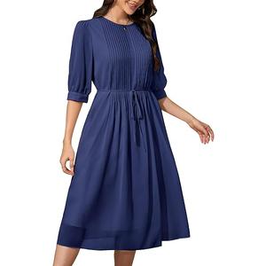 Wldrsd Solid Color Relaxed Dresses 2025 Women's Casual 3/4 Sleeve Crew Neck Flowy Swing A Line Dresses with Pockets (Royal Blue, XL)