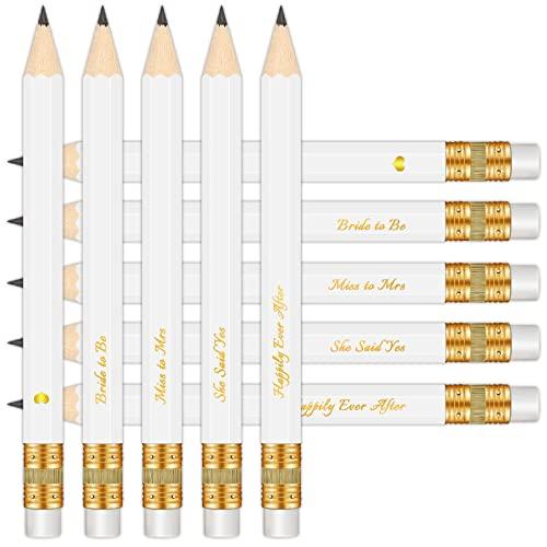 Vusnud 50Pcs - Bridal Shower Sharpened Half Pencils with Erasers, Pre-sharpened Pencils for Bridal Shower & Wedding Games, 4 Inches (White - Miss to Mrs.)