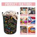 Jbofyee Gaming Joysticks Laundry Hamper Bag With Waterproof Liner - Video Game Controller Round Laundry Basket Foldable Clothes Storage Organizer For Bathroom Bedroom Nursery Dorm, S-16.5"X 13.8"