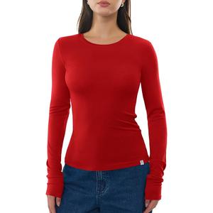 Women's Merino Wool Blend Shirts Long Sleeve Tops Crew Neck Fitted Basic Tee Cozy Embrace Collection XS