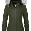 FASRYKOC Women’s Lightweight Puffer Jacket Hooded Puffer Coat With Removable Faux Fur Trim Winter Long Coat XX-Large Army Green