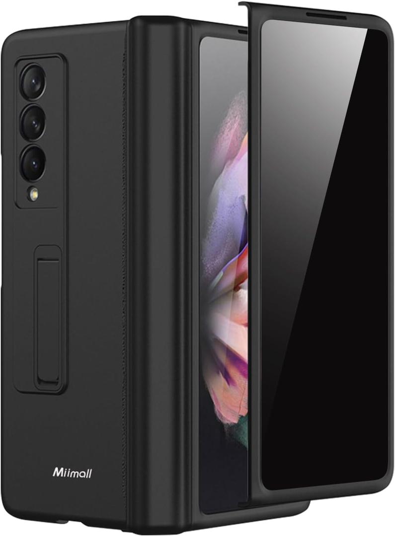 Miimall for Samsung Galaxy Z Fold 3 Case with Privacy Screen Protector, [Anti Spy] Built-in Adjustable Kickstand & Magnetic Hinge Protection Full-Body Protective Case for Galaxy Z Fold 3 5G Black