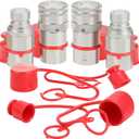 2PCS 1/2 NPT Flat Face Hydraulic Couplers, Bobcat Skid Steer Quick Connect Fittings with 4PCS Dust Covers