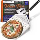 Perforated Pizza Peel 12 inch with 10 inch Folding Handle - Stainless Steel Spatula Paddle for Effortless Pizza Transfer & Easy Storrage - Outdoor Pizza Oven Accessories by KitchenStar