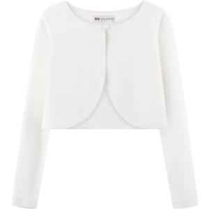 BOLEROSE Girls Long Sleeve Velvet Childrens Kids Sweater Bolero Shrug (13-14 Years, Off-white)