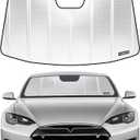 Windshield Sun Shade for 2018-2025 Tesla Model 3, 2020-2025 Tesla Model Y. Front Window Sunshade with Storage Bag (Shiny Silver (Classic))