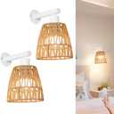 Battery Operated Wall Sconce Set of 2, Boho USB Rechargeable Wall lamp, White Farmhouse Rattan Sconce Lighting with Remote, RGB 15 Colors Modes Rechargeable Wall Lights for Bedroom Livingroom Hallway