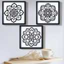 Kathfly 3 Pieces 3D Vintage Black Floral Wall Art, Wooden Framed Boho Wall Decor Dark Textured Farmhouse Ready-to-hang Gift Set for Bathroom Bedroom Office