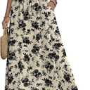 Women's Maxi Skirt Summer 2025 Pleated Flowy Elastic High Waisted Skirts with Pockets (Medium, Black Floral Light Beige)