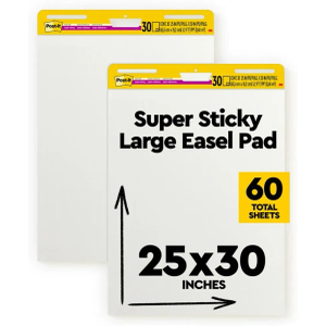 Post-it Super Sticky Easel Pad 25 in x 30 in White 30 Sheets/Pad 2 Pad/Pack Large White Premium Self Stick Flip Chart Paper Super Sticking Power (559)