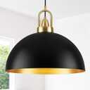 16 inch Black Dome Pendant Light, Modern Farmhouse Pendant Light Fixture, Large Hanging Ceiling Pendant Lighting for Kitchen Island Dining Room Foyer Hallway Bar Cafe