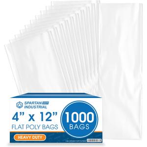 Spartan Industrial - 4 X 12 (1000 Count) 2 Mil Heavy Duty Flat Open End Clear Plastic Poly Bags - For Packaging Silverware, Office and Craft Supplies (Bags DO NOT Have Seal & DO NOT Have Prints)