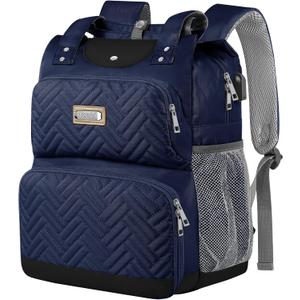 Mogplof Women Lunch Backpack, 15.6 Inch Laptop Backpack with USB Port RFID Pockets, Water-resistant College Insulated Cooler Backpacks Business Travel Work Leakproof Lunch Box Backpack for Work (Blue)