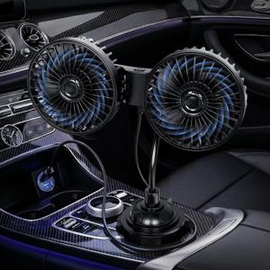 Dual Heads Car Fan for Cup Holder, Car Cup Holder Fan for Car Truck Vehicle Van RV with 3 Adjustable Speeds& 360 Rotation (No Battery)