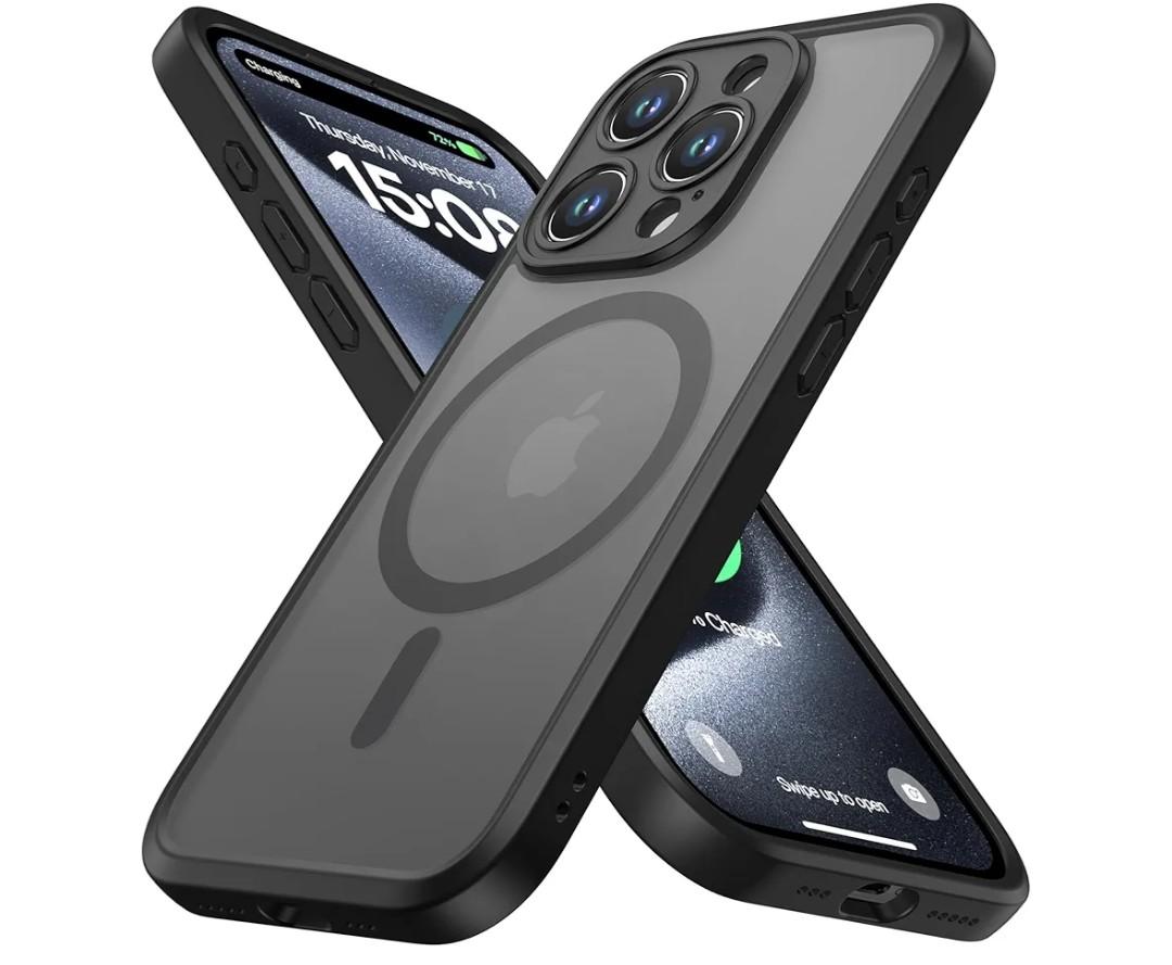 ImpactStrong Magnetic Guard Designed for iPhone 15 Pro Case [Camera Protection] [Military Grade Drop Tested] [Compatible with MagSafe] Slim Translucent Matte Phone Case (6.1") - Black