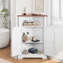 Smuxee Bathroom Corner Storage Cabinet, Farmhouse Floor Corner Cabinet with Barn Door and Adjustable Shelf, White Narrow Cabinet Organizer for Bathroom, Living Room, Kitchen