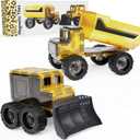 Learn & Grow Mega Movers - Jumbo Magnetic Tiles Construction Trucks X2 Dump Truck & Bulldozer Vehicles, Moveable Wheels - Durable STEM Toy, Kids Ages 3+, Compatible with Other Tiles - Limited Edition