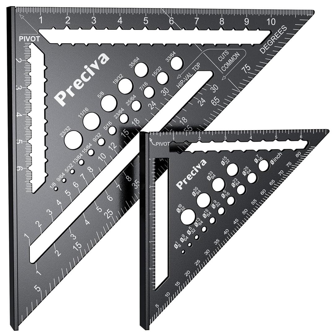 Preciva Carpenter Square Set, 12 inch (1/16" Scale) and 7 inch Rafter Square Aluminum Alloy, Multi-Purpose Carpenter Tool Measuring Layout Tool for Woodworking and Carpentry