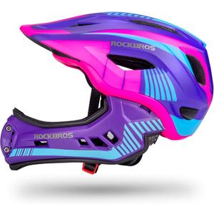 ROCKBROS Kids Full Face Helmet Kids Bike Helmets Lightweight Toddler Mountain Bike Helmet Detachable for MTB BMX Skating Cycling Scooter Safety Bicycle Helmets for Youth Child Boys Girls, Medium