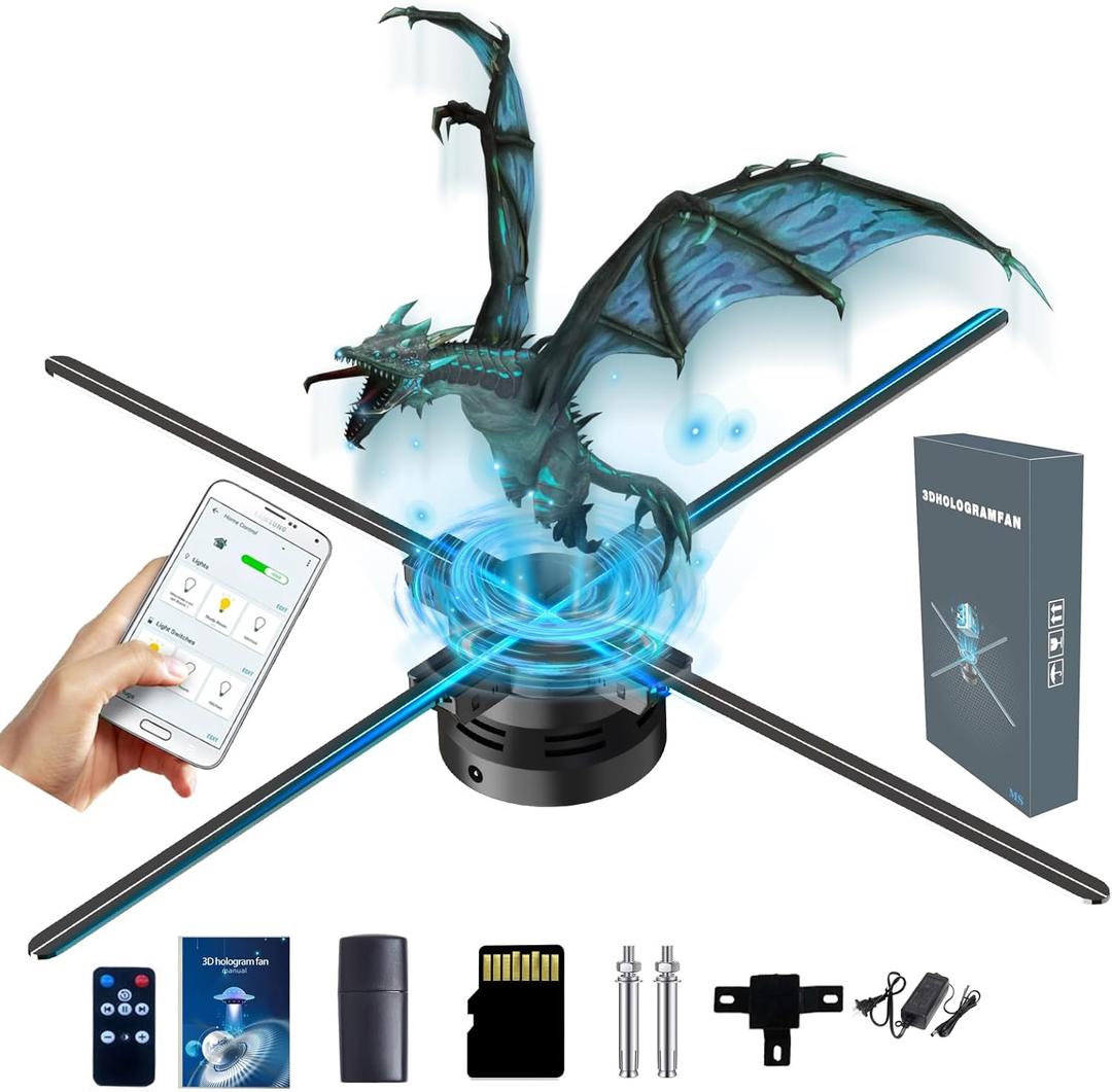 3D Hologram Fan,85CM Missyou 3D Holographic Fan Projector Holographic Christmas Tree Advertising Display with Remote and Bluetooth and Splicing,1500+ Video Library for Signs,Bar,Party Halloween (33.5 Inches (WiFi+Remote+Bluetooth+APP)