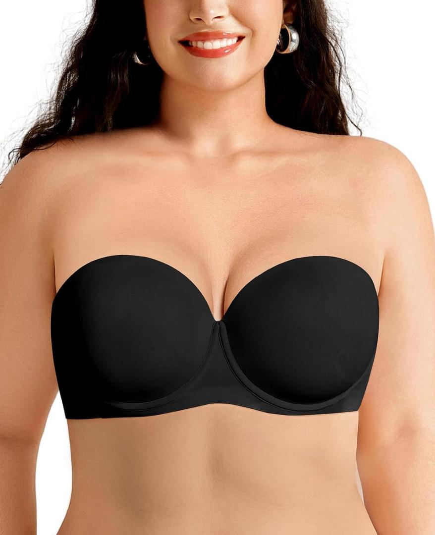YANDW Strapless Minimizer Bra for Large Breasts Plus Size Full Coverage Padded Convertible Bras with Underwire Support (Black)