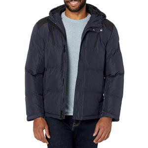 HFX Men's Hooded Jacket with Zipped Chest Pockets, Water and Wind Resistant (Midnight)