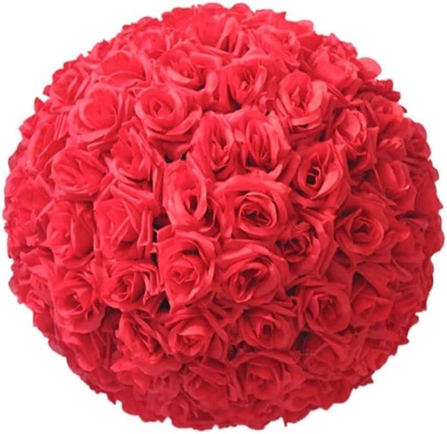5.5" Silk Rose Artificial Flowers Kissing Ball for Centerpieces Hanging Wedding Bouquets Decor, 5 Pack, Red