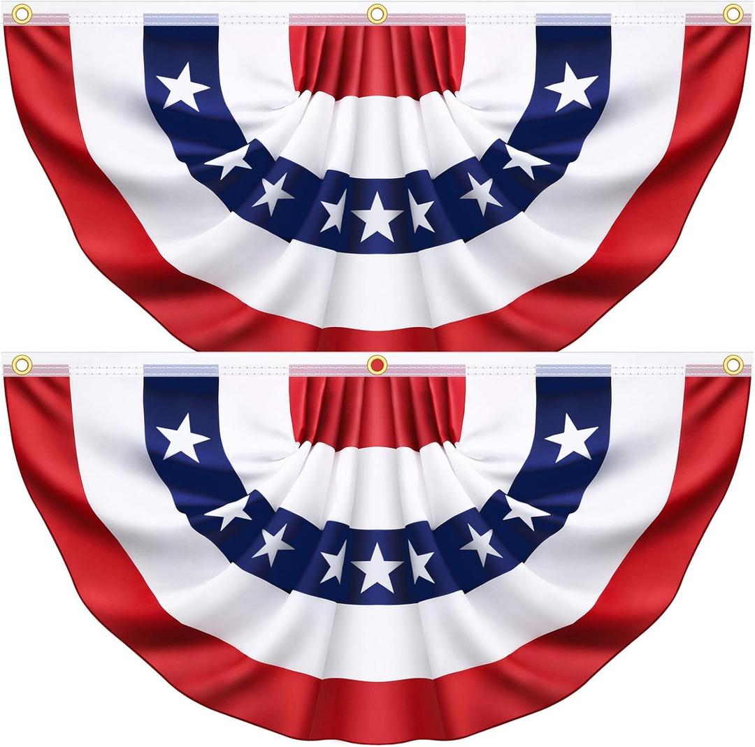 3 x 6 Feet 2 Pack American USA Pleated Half Fan Bunting Flags,Bunting Flags Outdoor Patriotic Half Fan Banner Flag for Party Memorial Day Fourth of July Independence Day 4th of July Decorations