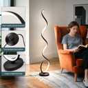 EIDISUNY Modern Floor Lamp for Living Room, 3 Color Temperature LED Spiral Floor Lamps with Remote&Foot Switch, 48W Dimmable LED Standing Lamp for Bedroom, Office(Black)