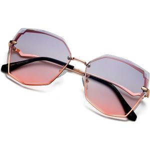 Sunglasses for Women trendy Polygon Oversized Fashion Designer Style Gradient UV400 octagon Lens Metal Frame (Grey Gradient Pink)