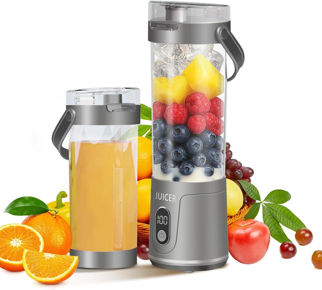 Portable Personal Electric USB Juicer600ML Mini Blender Portable Blender For Shakes and Smoothies juice12 Blades Great for MixingCompactConvenient and Versatile (grey)