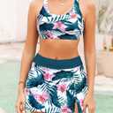 Daci Womens Teal Flower 3 Piece Tankini Swimsuits with Skirt - Tummy Control Bathing Suit Swim Tank Top and Sport Bra 2026 Athletic Swimwear XXL