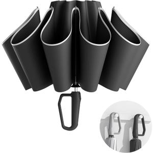 Windproof Travel Umbrella for Rain, Withstand 85MPH Winds, 54 Inch Automatic Reverse Fold Umbrellas Easy Auto Open Close, Portable Compact Umbrella Includes Cover Bag, Perfect for Travel, Car, Commute, Women Men, Backpack (Dark Black)