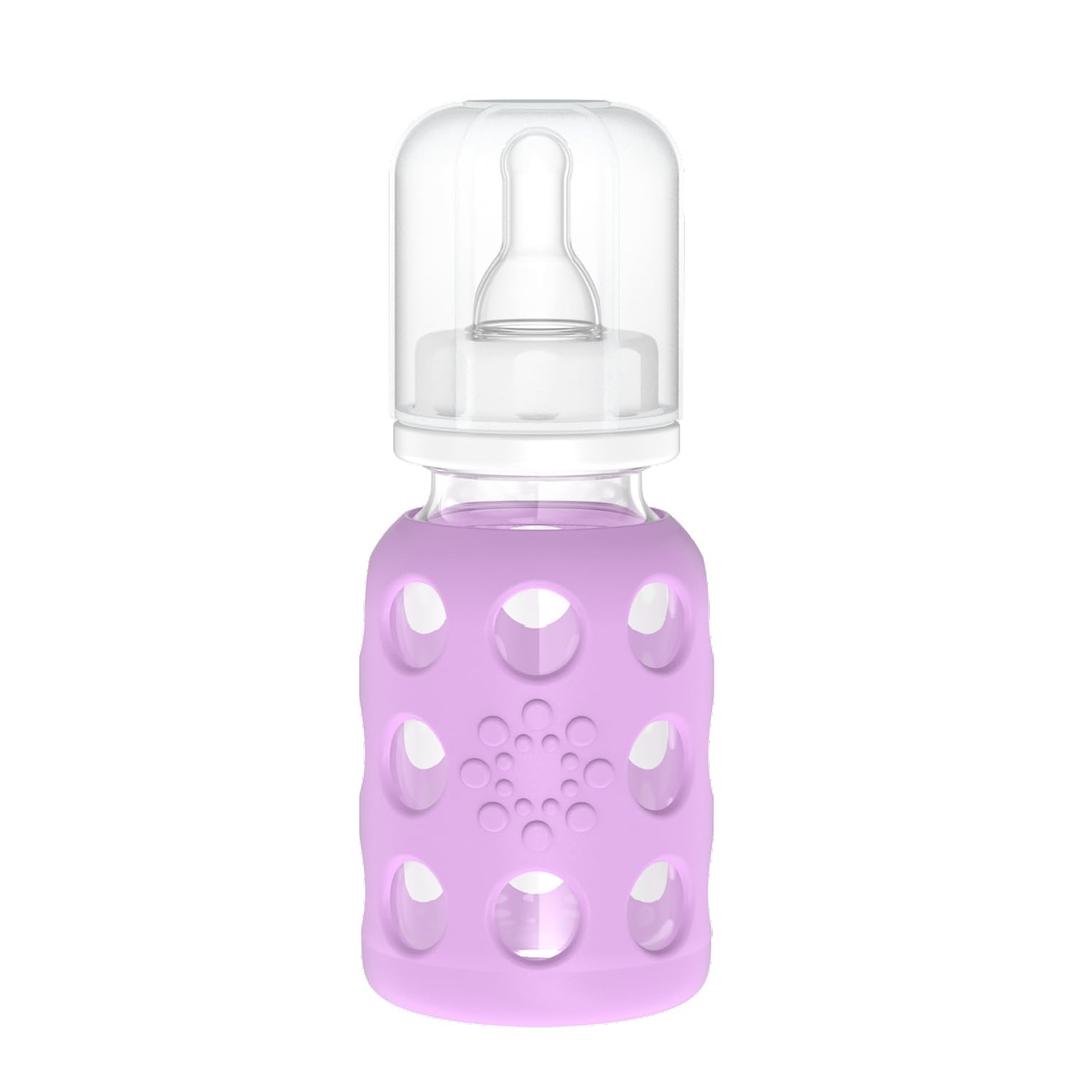 Lifefactory 4-Ounce Glass Baby Bottle with Stage 1 Nipple and Protective Silicone Sleeve Lavender (LF110016C4)