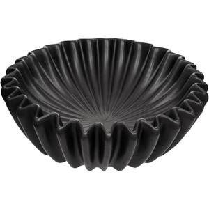Small Ceramic Bowl Black Decorative Bowl, Modern Home Decor Centerpiece 6 Inches Key Jewelry Ruffle Fluted Scalloped Bowl