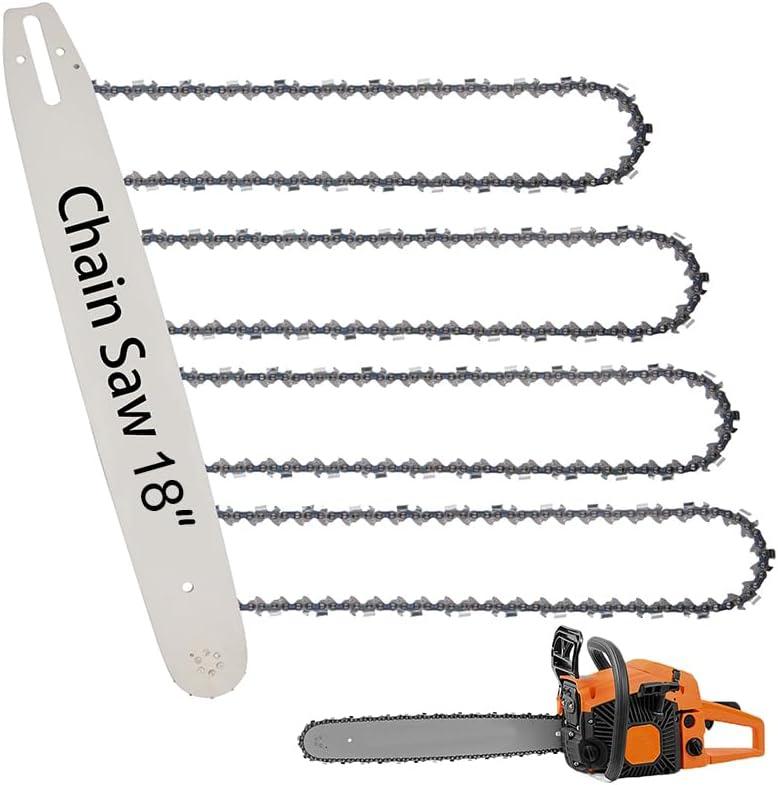 18 inch Chainsaw Chain & Bar Combo, 3/8" LP Pitch, 050" Gauge, 62 Drive Links Fits Poulan, Oregon, Craftsman, Echo, Homelite, Kobalt, Greenworks and More (4 Chains+ 1 Bar)