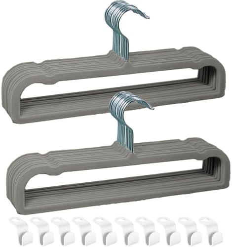 Velvet Hangers Non Slip - 20 Pack Pants Hangers for Closet - Thin Space Saving Clothes Hanger - Strong, Durable, Jean Perchas with 360 Degree Rotatable Hook for Tank Top (Grey Silver Hook)