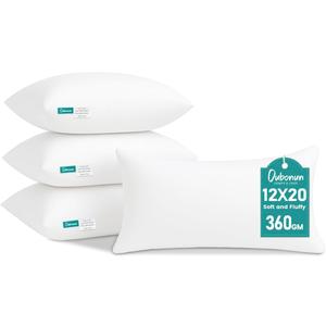 Oubonun 12 x 20 Throw Pillow Inserts - Soft, Plush & Decorative Down Alternative Pillows for Couch Sofa Bed, Machine Washable - White, Pack of 4
