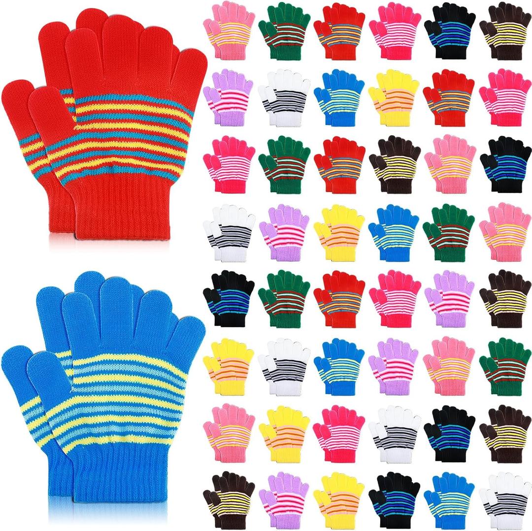 Handepo 200/500 Pairs Kids Gloves Bulk Child Winter Knitted Colorful Stretchy Full Finger Gloves for Christmas Homeless Gifts