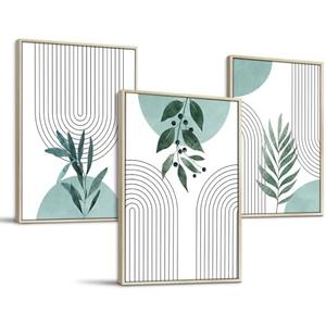 SERIMINO Sage Green Wall Art Framed, Botanical Boho Wall Decor for Living Room, Set of 3 Plant Painting Prints Farmhouse Decor for Bedroom, Bathroom, Office, 20 x28 inch