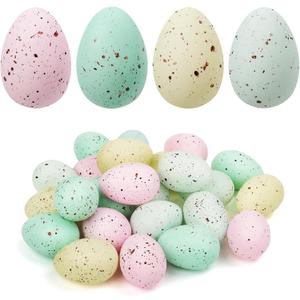 KJX 24 Pcs Plastic Speckled Easter Eggs, 2.4in 4 Colors Faux Pastel Speckled Eggs Bowl Vase Filler, Decorative Easter Eggs for Home Tables Centerpieces DIY Craft Spring Decor (Pastel)