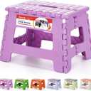 ACSTEP 9 Inch Folding Step Stool 300 LB Capacity Plastic Foldable Step Stools for Kids and Adults, Folding Stool Suitable for Kitchen, Stepping Stool with Handle Light Purple Small Step Stool 1PC