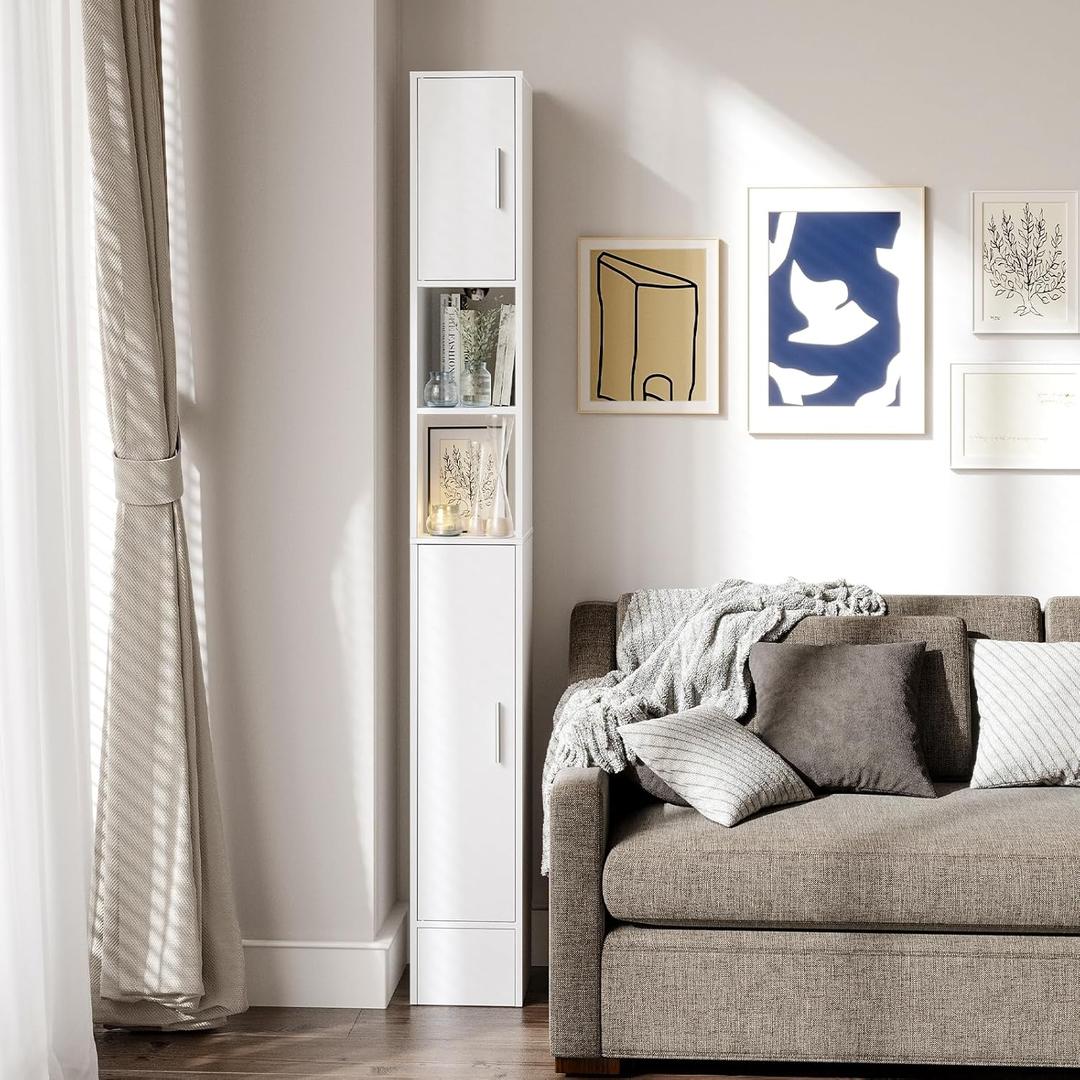 MOHOPE Narrow Bathroom Storage Cabinet, 72" Tall Slim Bathroom Cabinet with 2 Doors & Adjustable Shelves, Skinny Freestanding Floor Cabinet for Small Spaces, Living Room, White