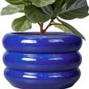 SQOWL Ceramic Plant Pot 13.5 Inch - Large Planter for Outdoor Plants Round Indoor Flower Pot with Drainage Hole Decorative Planter Modern Home Decor Blue